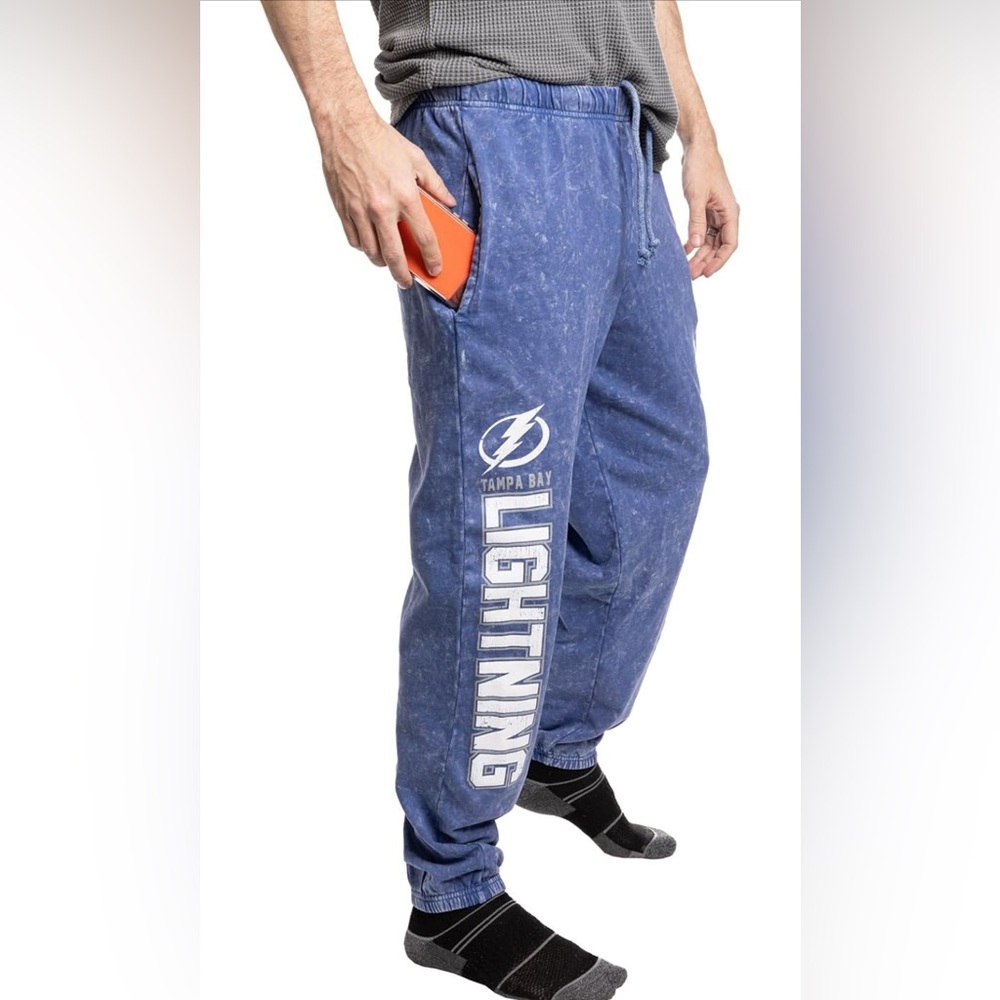 NHL Tampa Bay Lightning Mens Acid Wash Cotton Fleece Athletic Jogger Sweatpants